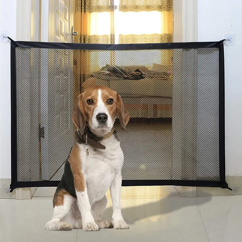 Folding Pet Barrier Fence™: Breathable Mesh Playpen with Hooks