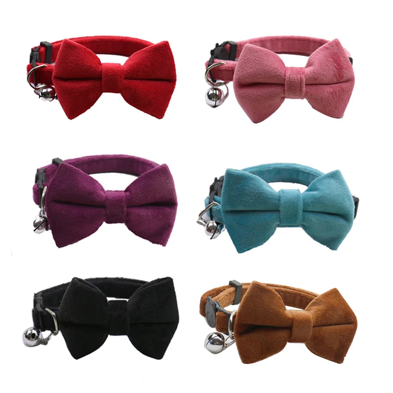 Velvet Cat Collar with Bow and Bell™: Adjustable Safety Buckle for Cats and Small Dogs