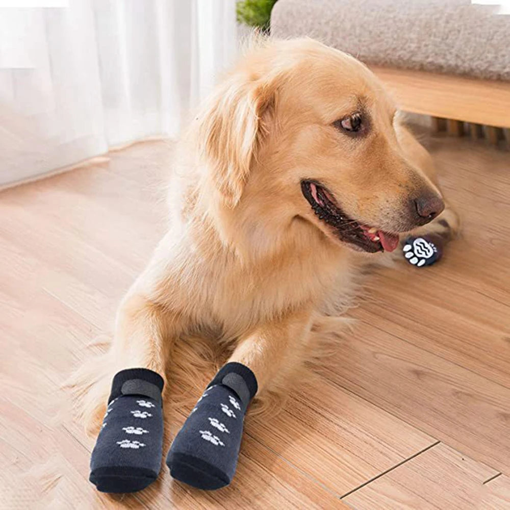 Winter Comfort™: 4-Pack Adjustable Anti-Slip Pet Socks for Small Puppies, Cats, and Dogs