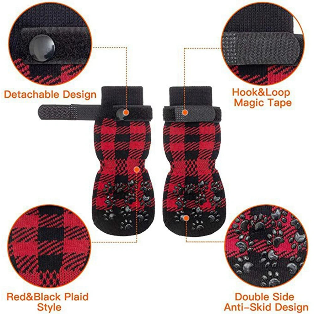 Winter Comfort™: 4-Pack Adjustable Anti-Slip Pet Socks for Small Puppies, Cats, and Dogs